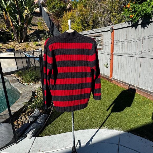 Silverlake W XL Black Red Striped Ribbed Half Zip Sweater 60/40 Cotton Blend - Picture 2 of 10